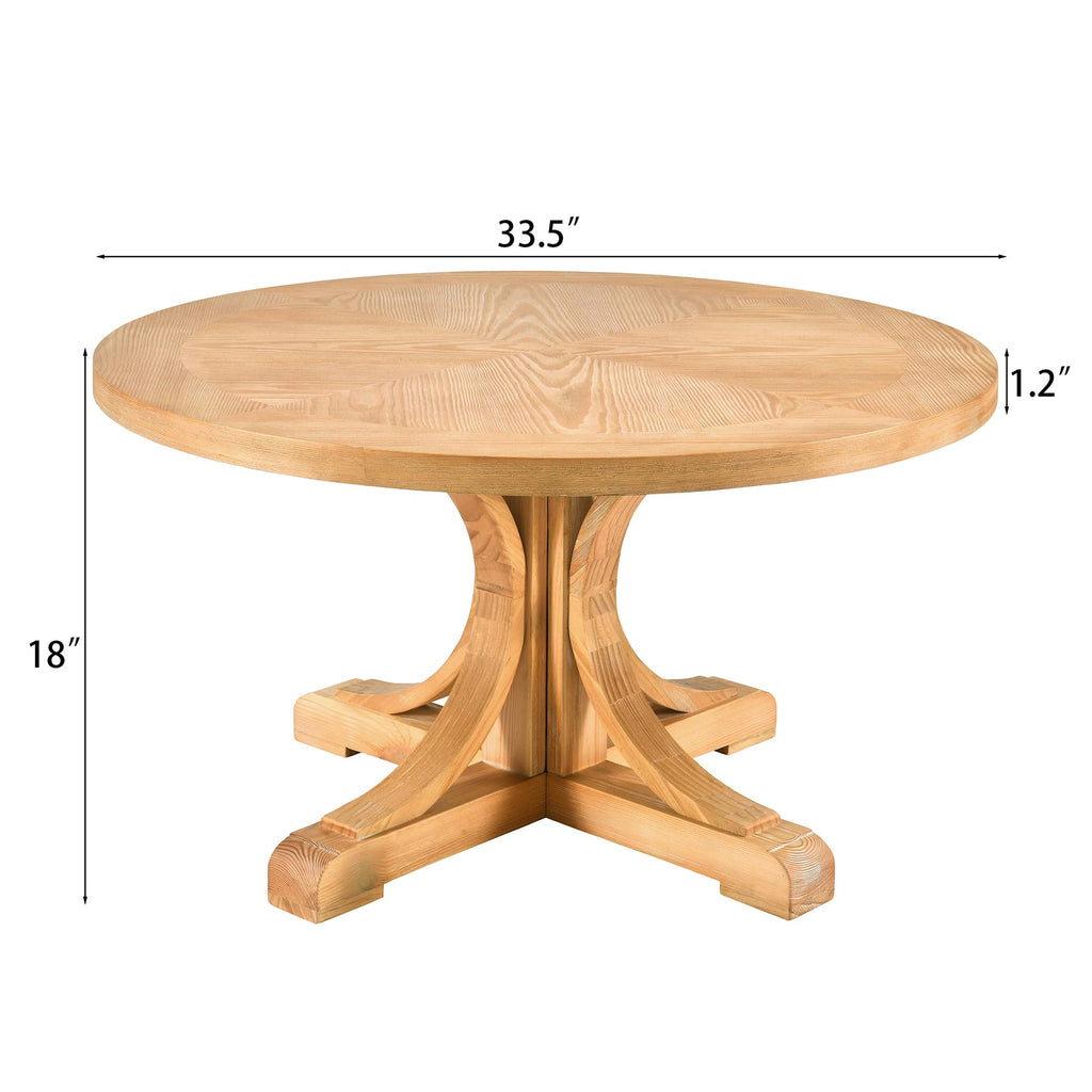 33.5"D Round Wood Coffee Table with Pedestal Base, Splicing Top