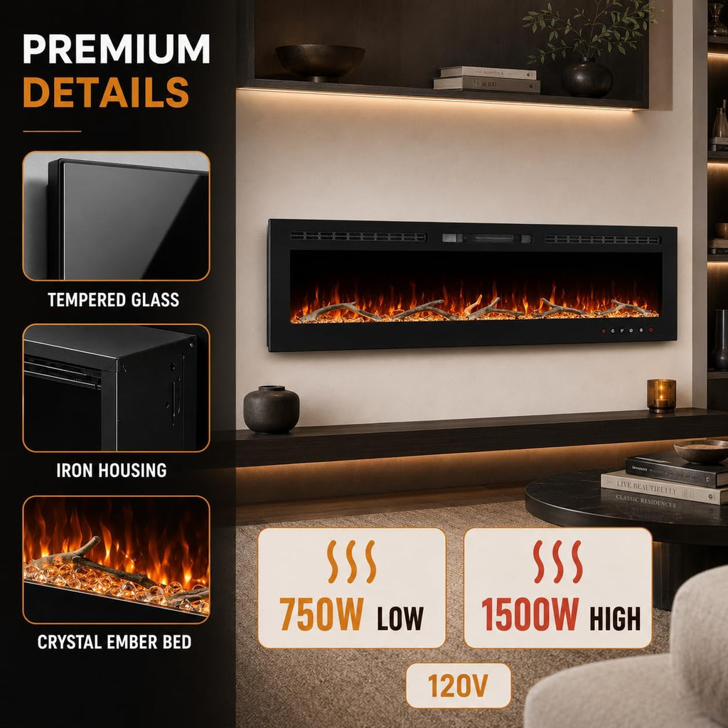 50 Inch Smart Electric Fireplace, WiFi & Alexa Smart Control