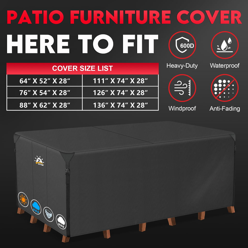 Patio Furniture Cover Rectangle - 600D Outdoor Table Cover Waterproof & Heavy Duty, Lawn Furniture Set Covers for