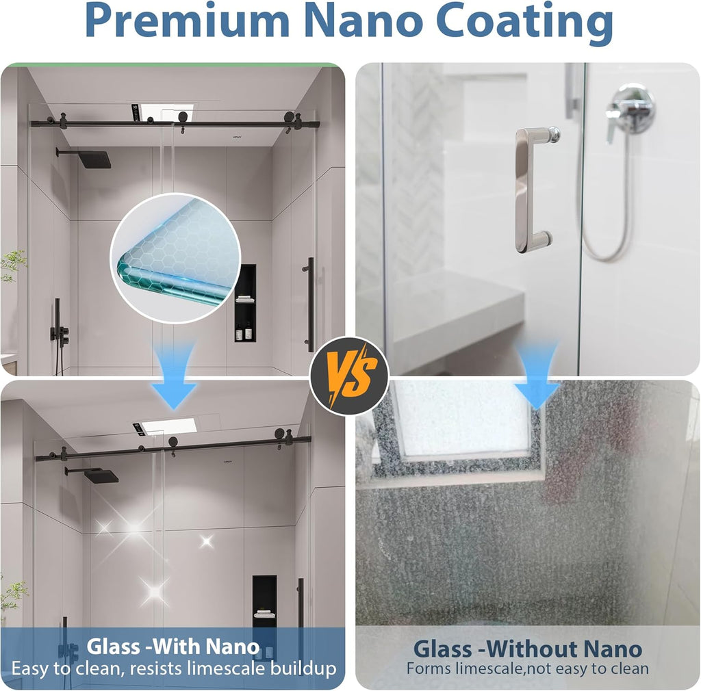 Frameless Shower Door, 43-48" W x 76" H Sliding Glass Shower Door