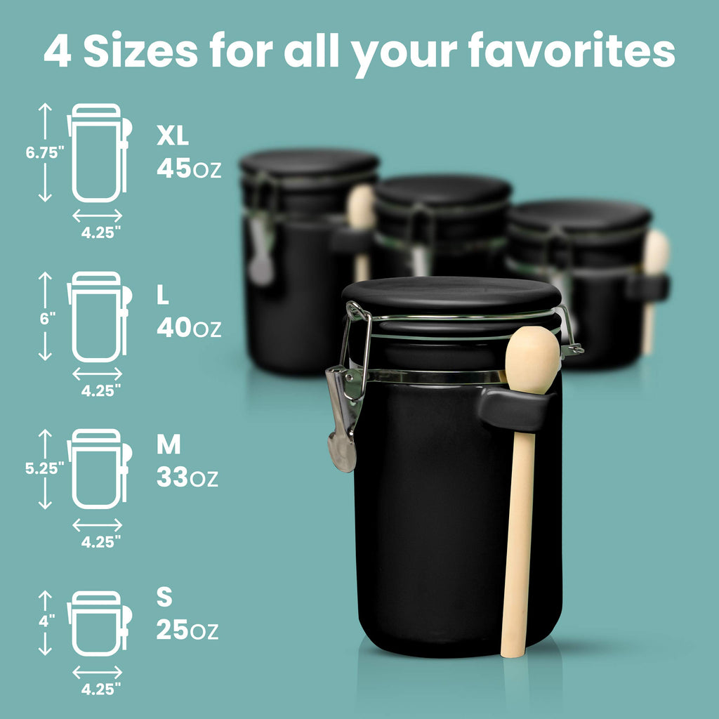 4-Piece Ceramic Kitchen Canisters Set, Airtight Containers with Wooden Spoons Reusable Chalk Labels and Marker for