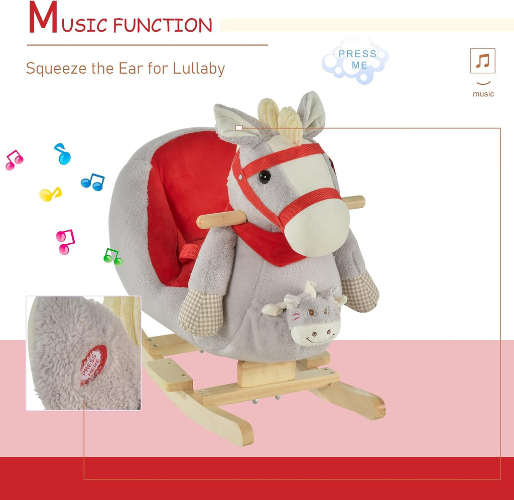 Kids Ride-On Rocking Horse Toy Rocker Lullaby Song 18-36 Months Gray