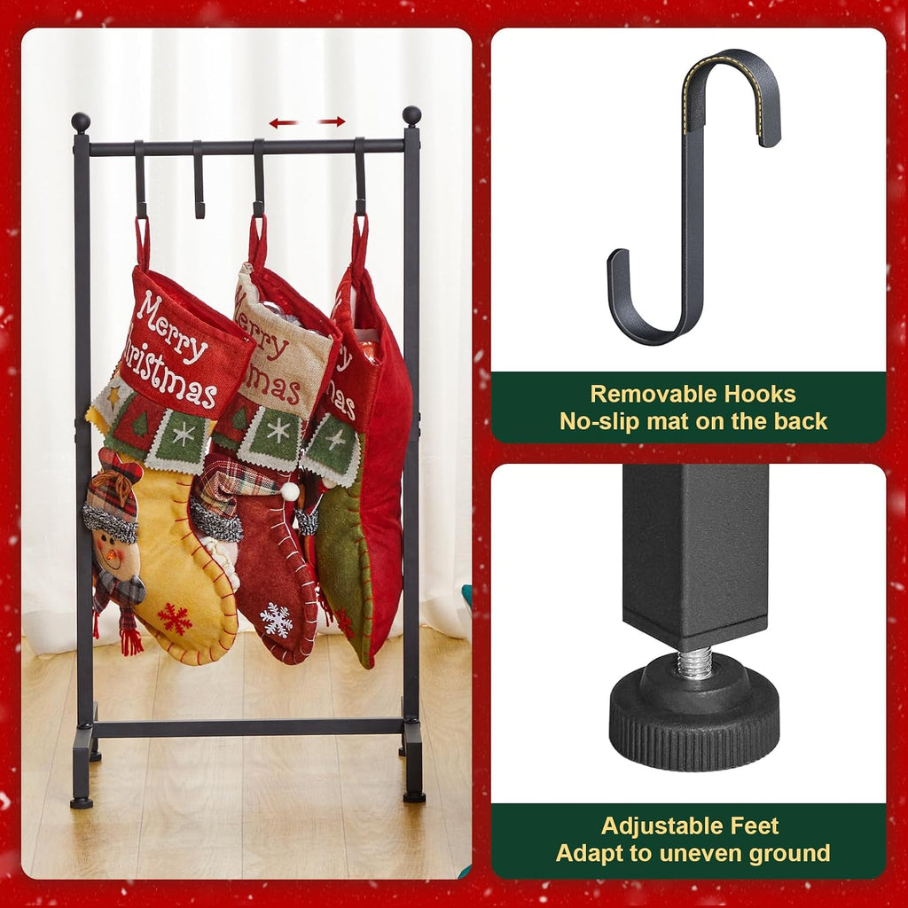 Christmas Stocking Holder Stand, Freestanding Stocking Rack, 4 Hooks