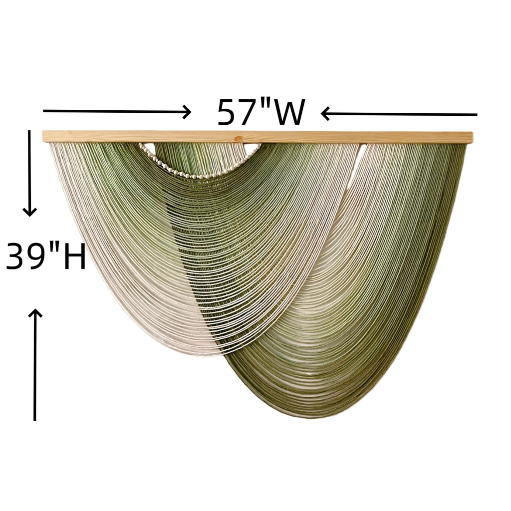 Large Macrame Wall Hanging Boho Wood Ombre Green Dip-Dyed Tapestry
