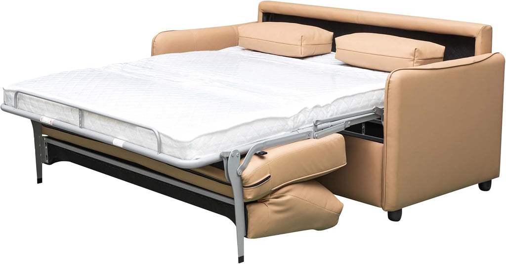 66.5" Alaric Top Grain Italian Leather Full Size Sleeper Sofa Bed with Memory Foam Mattress, Couch with Memory Foam