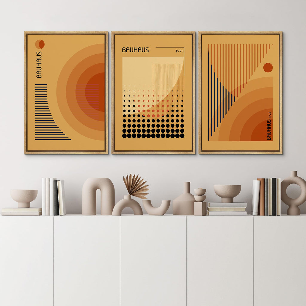 Framed Canvas Print Wall Art Bauhaus Art Prints Abstract Mid Century Modern Wall Art Minimalist Decor - 16"x24"x3