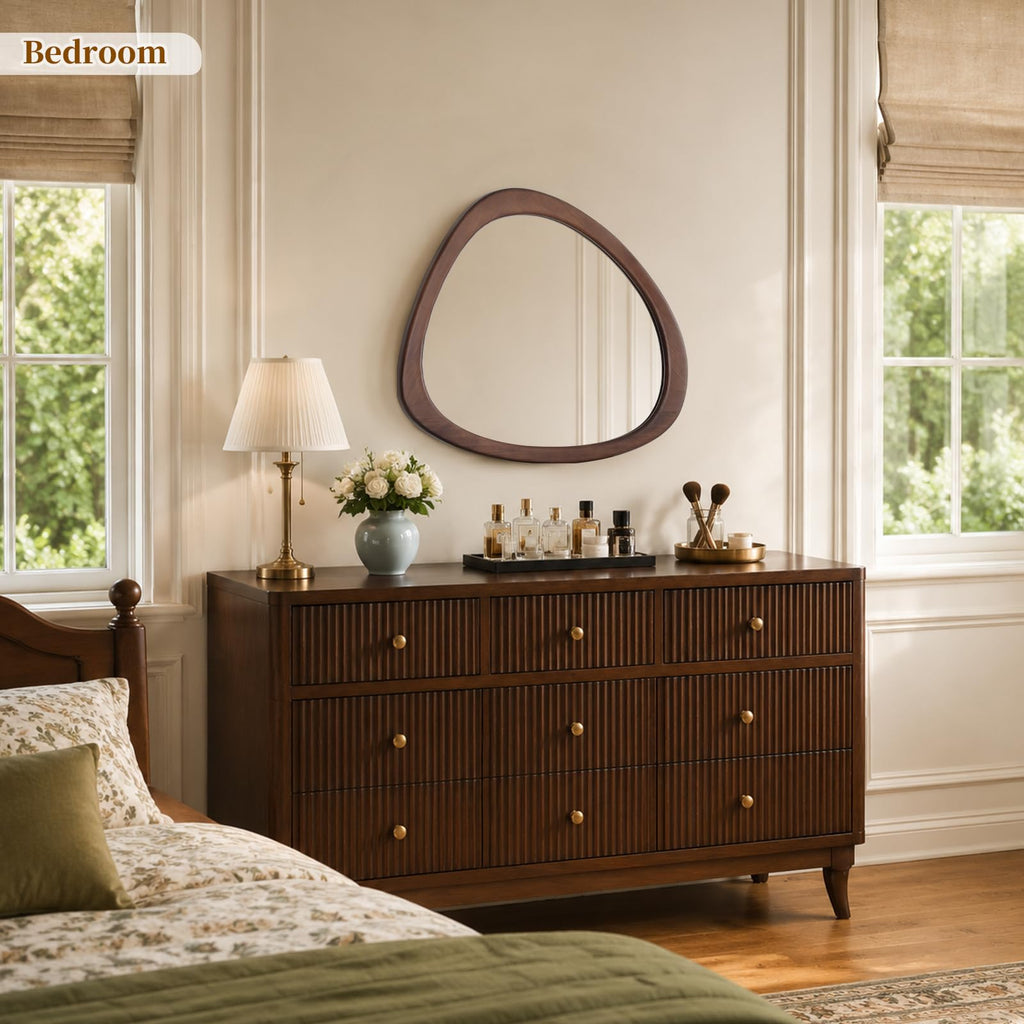 19" H x 23"W Asymmetrical Mirror, Irregular Wooden Wall Mirror - Mid-Century Modern Decorative Mirror, Solid Wood
