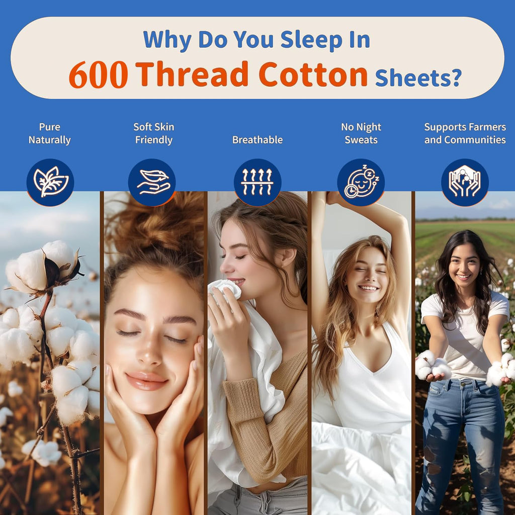 Split King Sheets for Adjustable Bed 5 Piece, Cotton Split King Sheet Set, Twin XL Fitted Sheets Deep Pocket 15-18