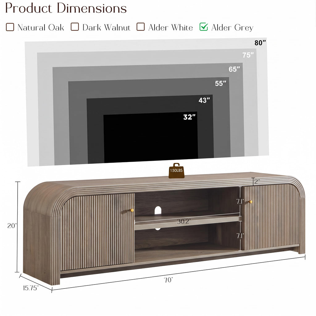 70" Modern TV Stand with Large Storage, Brown Alder