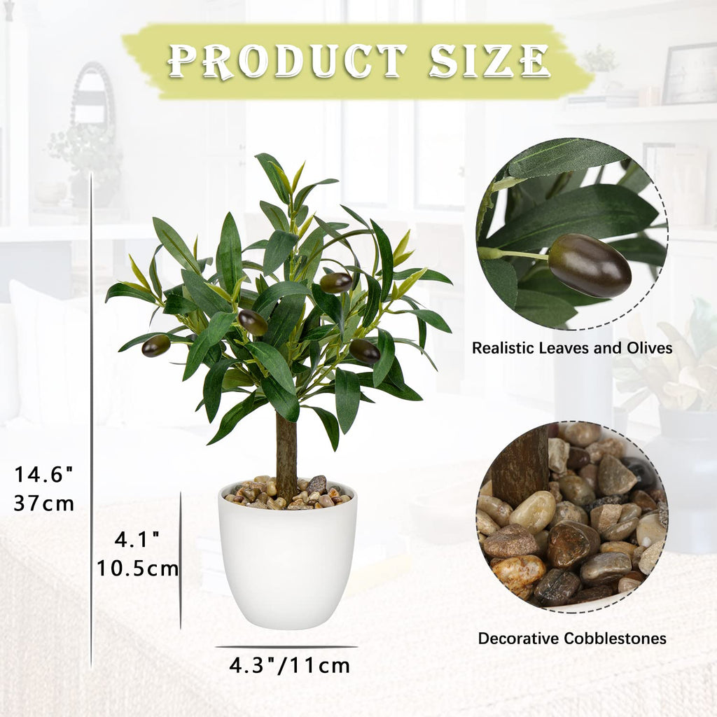 15 Inch Small Artificial Olive Tree in White Pot Tabletop Decor