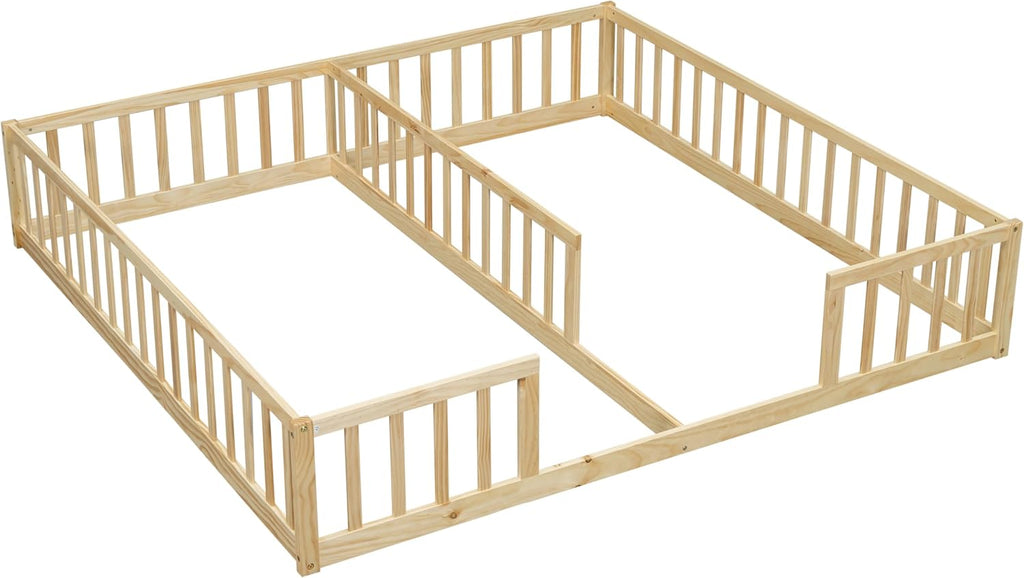 Double Floor Bed with Fence for Kid, Natural