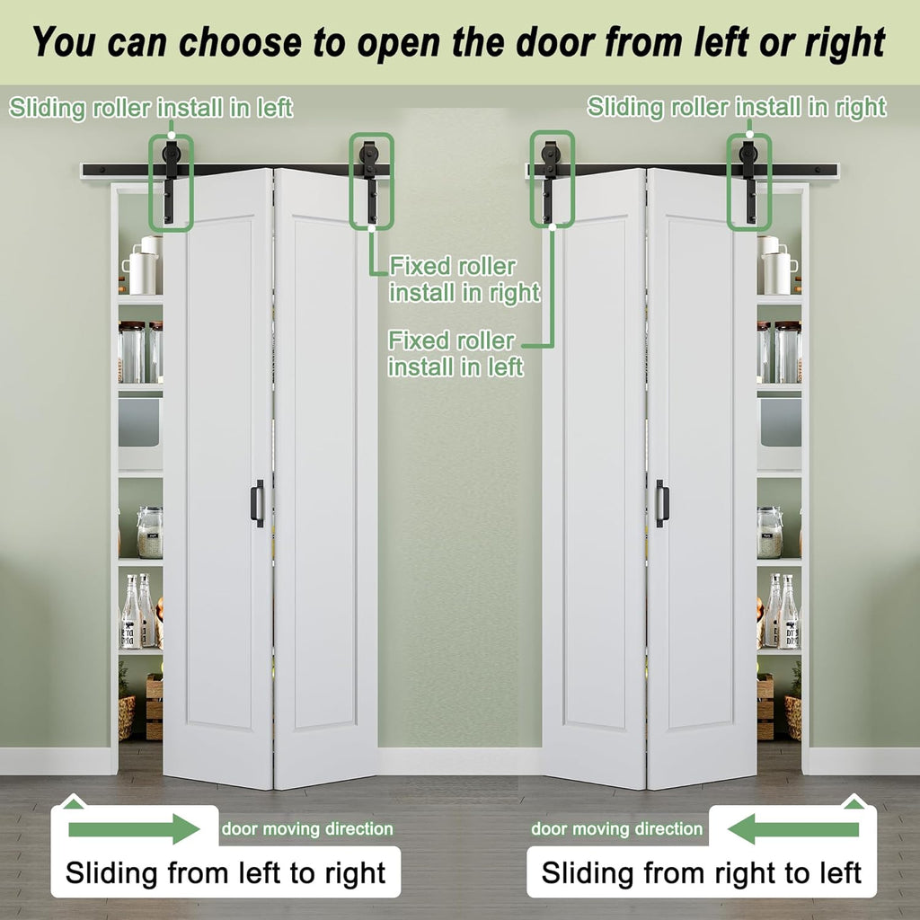 72" x 84" 1 Panel Bifold Barn Door, 80" Track Kit for 4 Closet Doors, Pre-Assembled Panel Bi-fold Ba