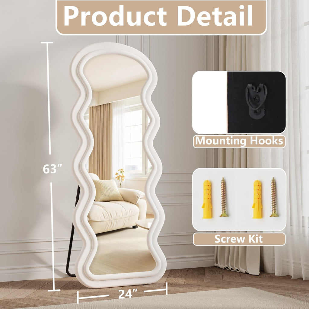 Full Length Mirror, 63"x24" Wavy Full Body Mirror Flannel