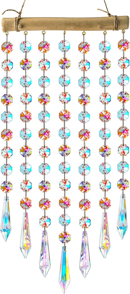 13 Inch Crystal Wind Chime, Hanging Prism Suncatcher Decor - Crystal Wind Chime with Colorful Glass Bead Chain