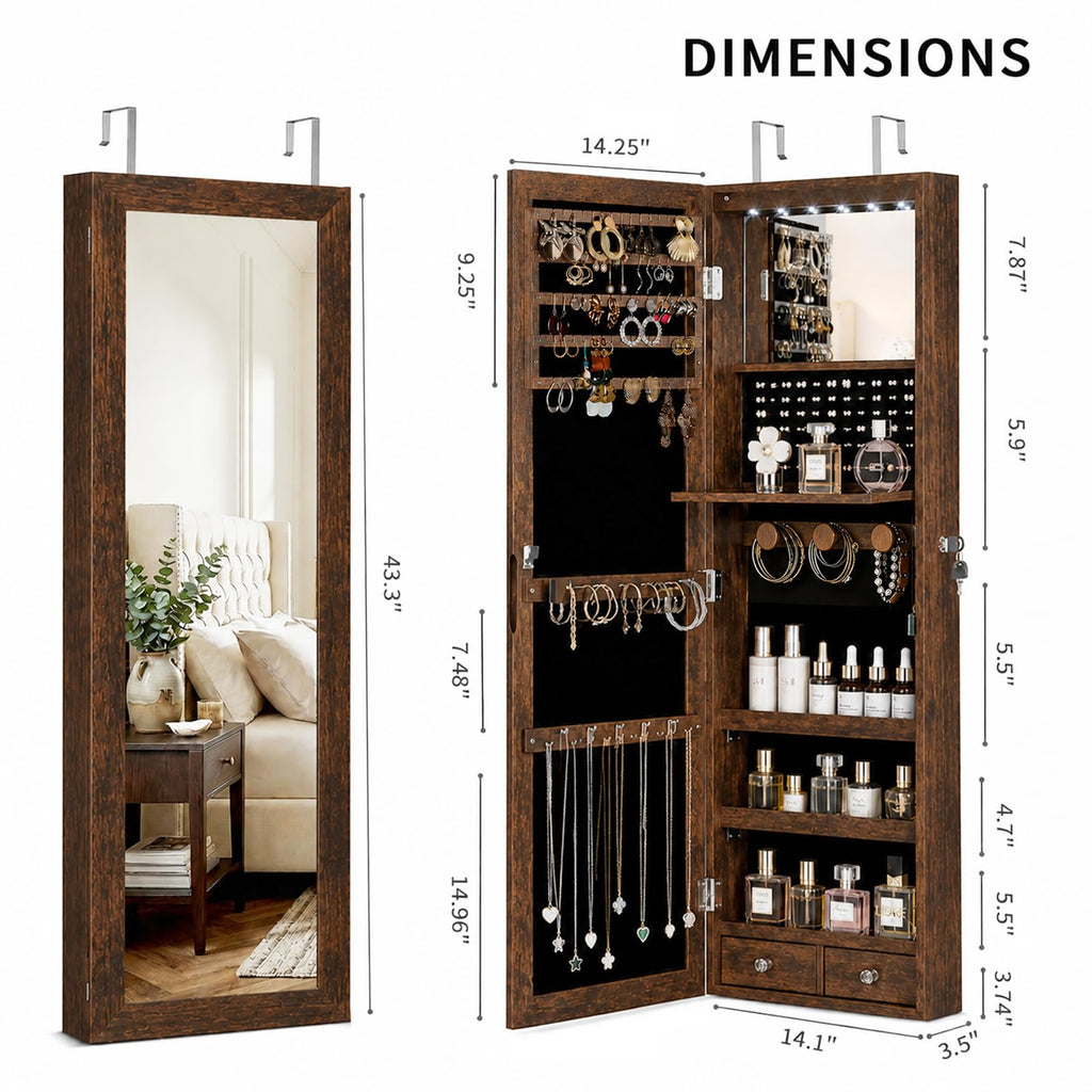Over the Door Jewelry Organizer, Wall Mounted Jewelry Cabinet