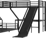 Twin XL Over Queen Bunk Bed Frame with Twin Loft Beds, Heavy Duty Triple Bunk Bed with Slide