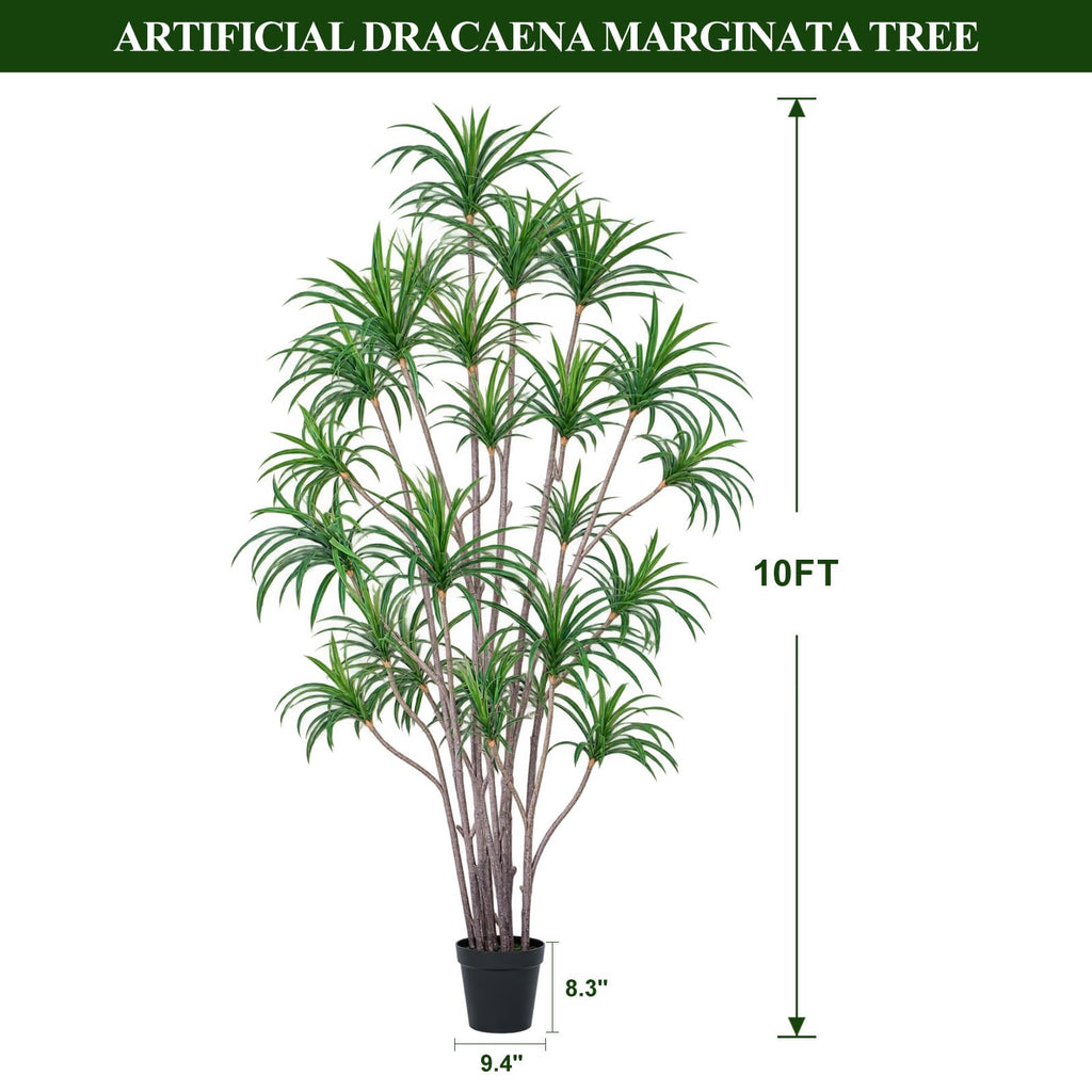 10ft Artificial Dracaena Marginata Tree with 671 Lifelike Leaves & 23 Heads, Tall Large Faux Tropical Yucca Plant