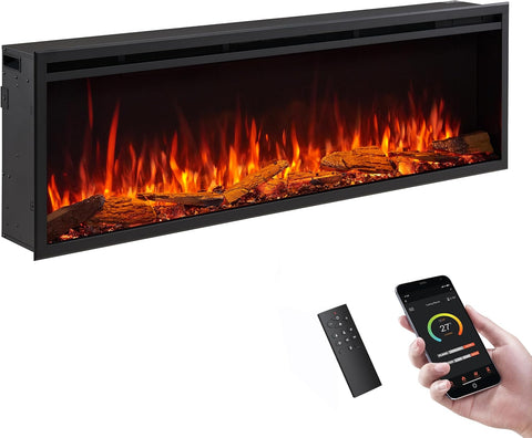 LegendFlame 60" W Smart Wall Mount & in Wall Recessed Electric Fireplace Insert, Heater 750W/1500W