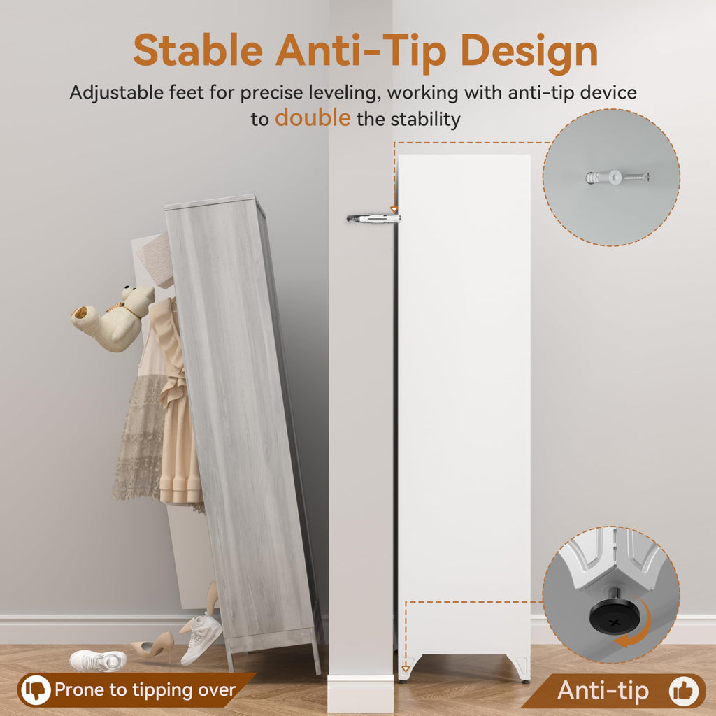 Metal Armoire Wardrobe Closet with Mirror, 71" Tall White Cabinet