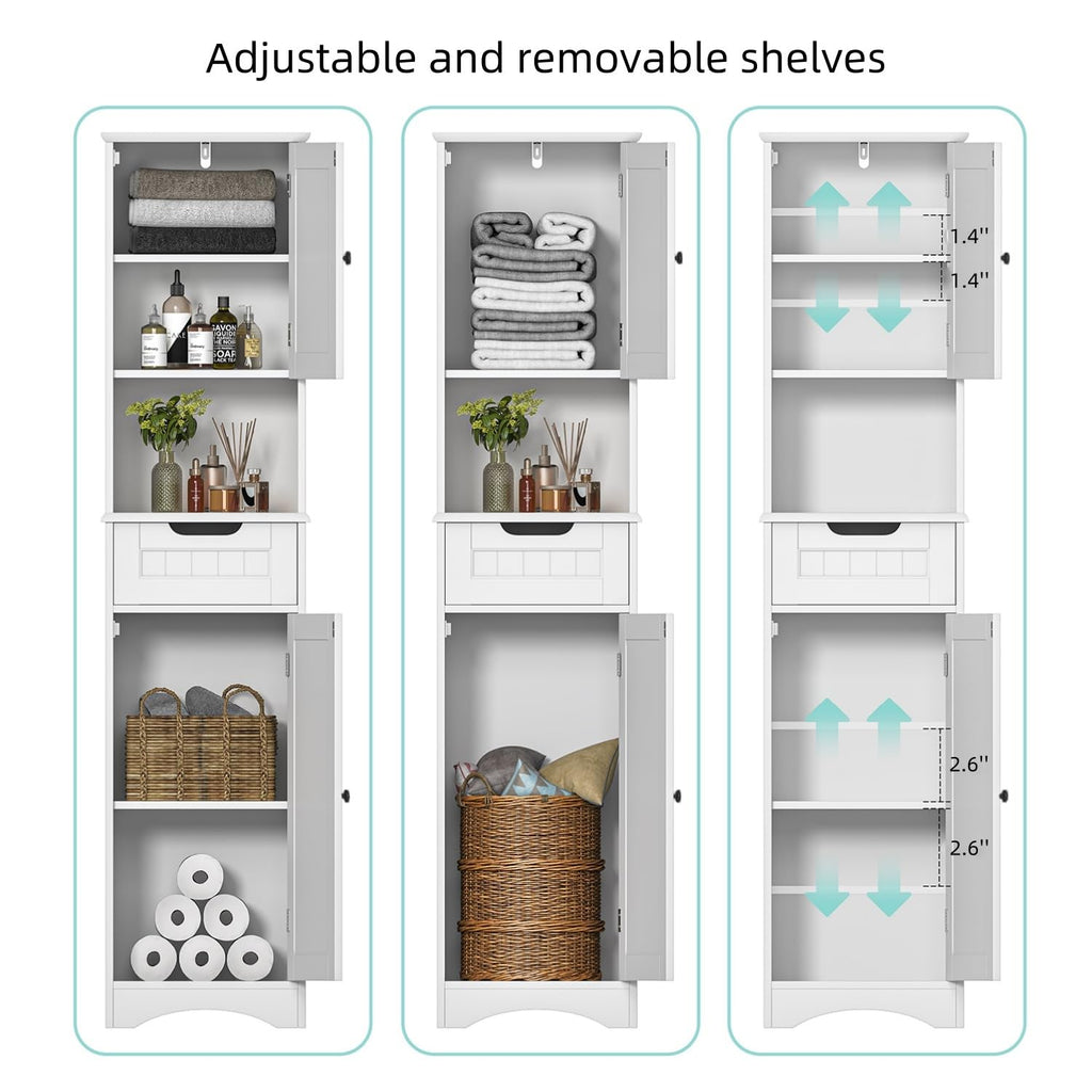 67" H Tall Bathroom Storage Cabinet with 2 Barn Doors - White