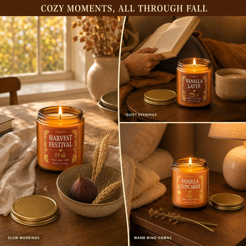 Fall Scented Candles Gift Set, 6 x 7 oz Cozy Autumn Collection Candles
