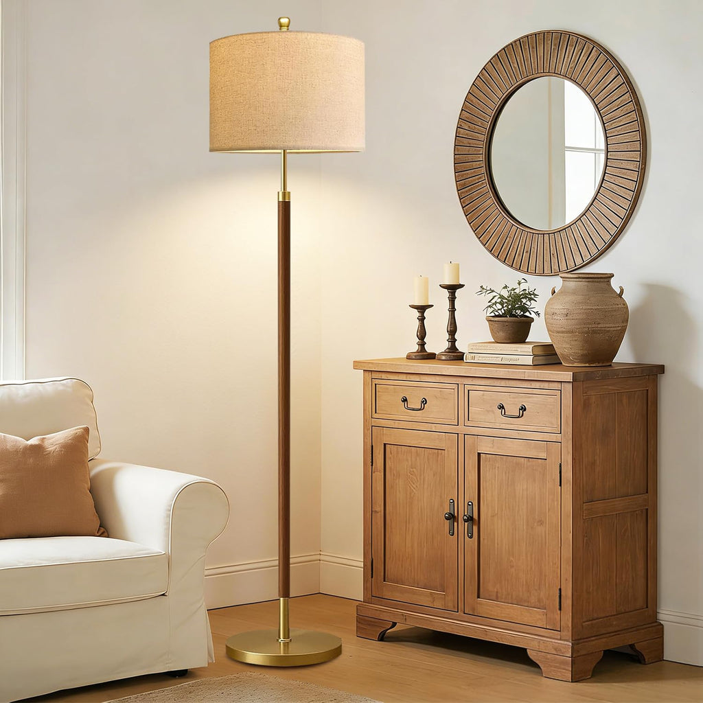 Wood Floor Lamps Farmhouse Floor Lamp with Remote Control,Dimmable Vintage Floor Lamp Mid Century Modern Standing