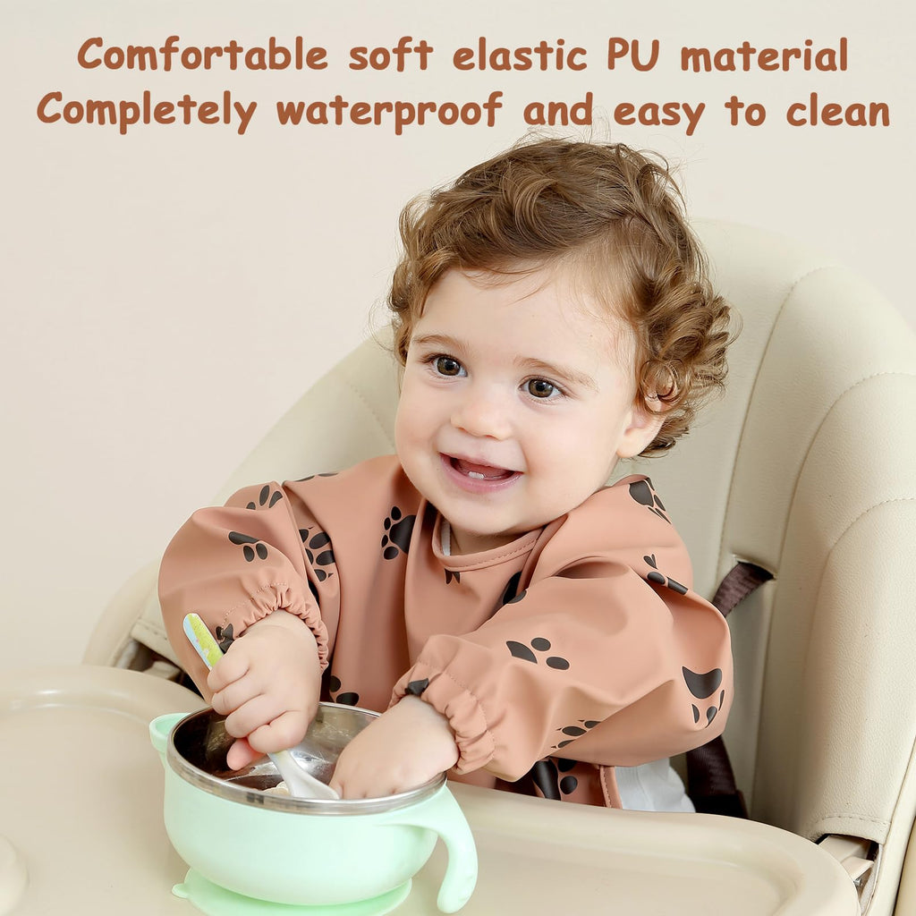 Baby Bib with Long Sleeves Bib & BLW, Machine Washable & Soft and Skin-Friendly Material, Coverall Bibs for Baby