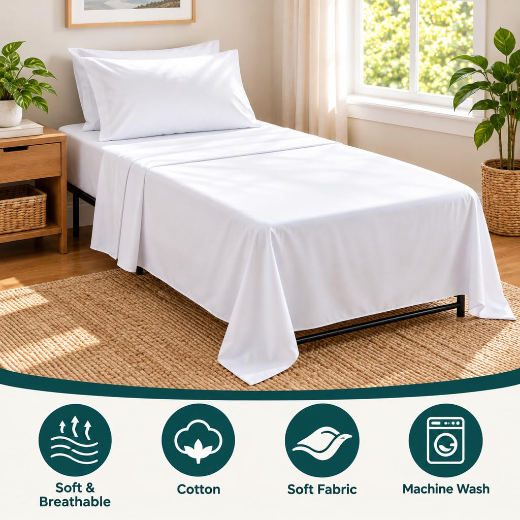 4 PC Cot Sheet Set 33x75, 100% Cotton Fitted Cot Sheet- Perfect for Narrow Twin/Rv Bunk/Camping Cot/Guest Bed