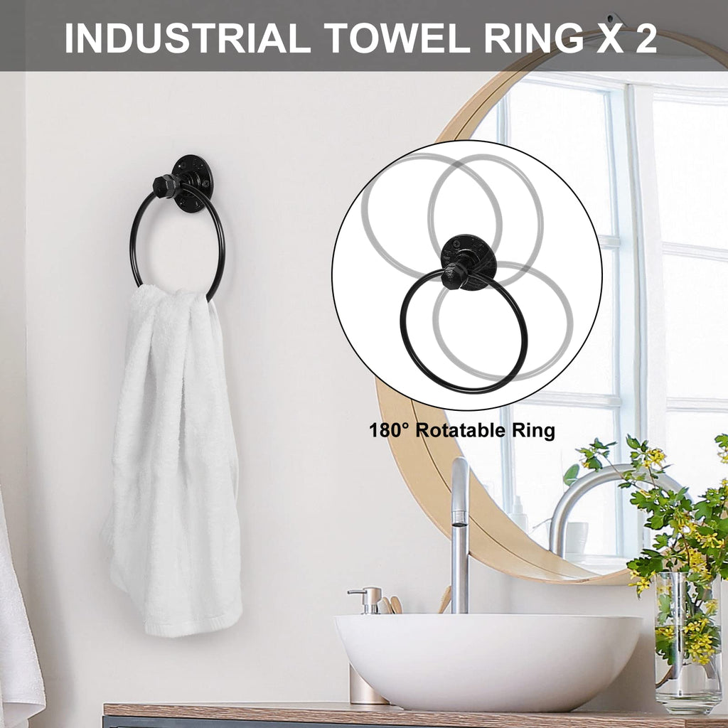 13-Pieces Black Bathroom Hardware Set Industrial Pipe Towel Bar