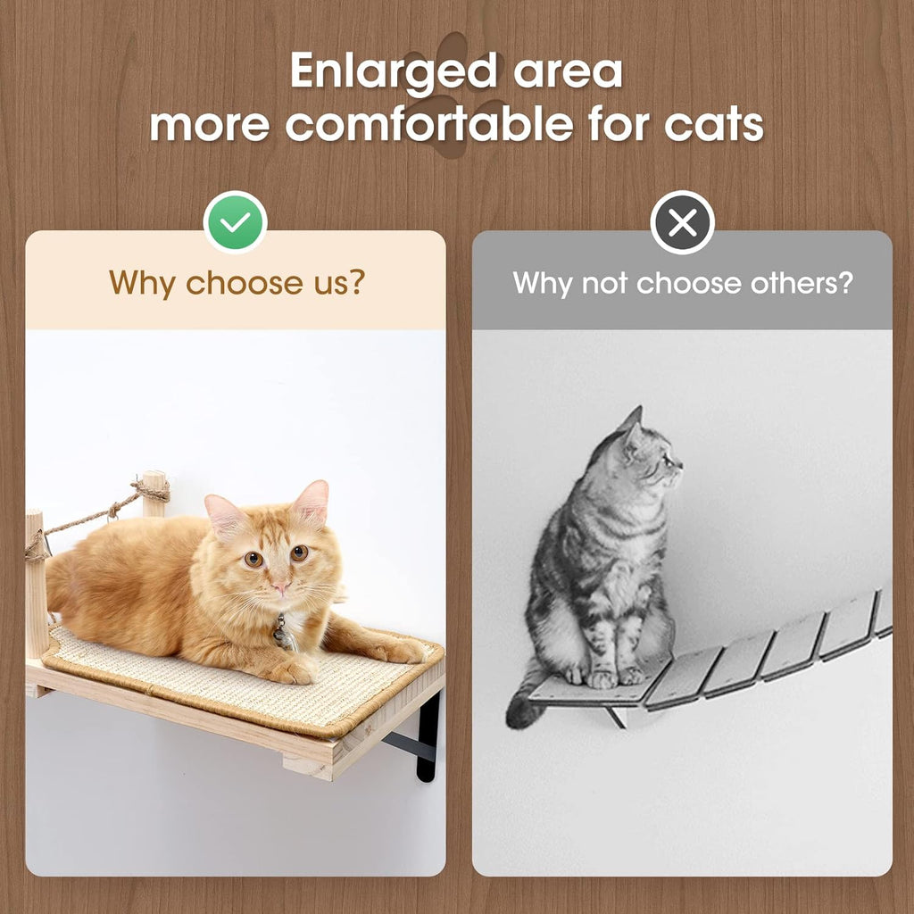 Wall-Mounted Cat Roped Bridge Long for Indoor Cats, Cat Wall Shelves for Sleeping, Playing, Climbing, Wooden Cats Bed