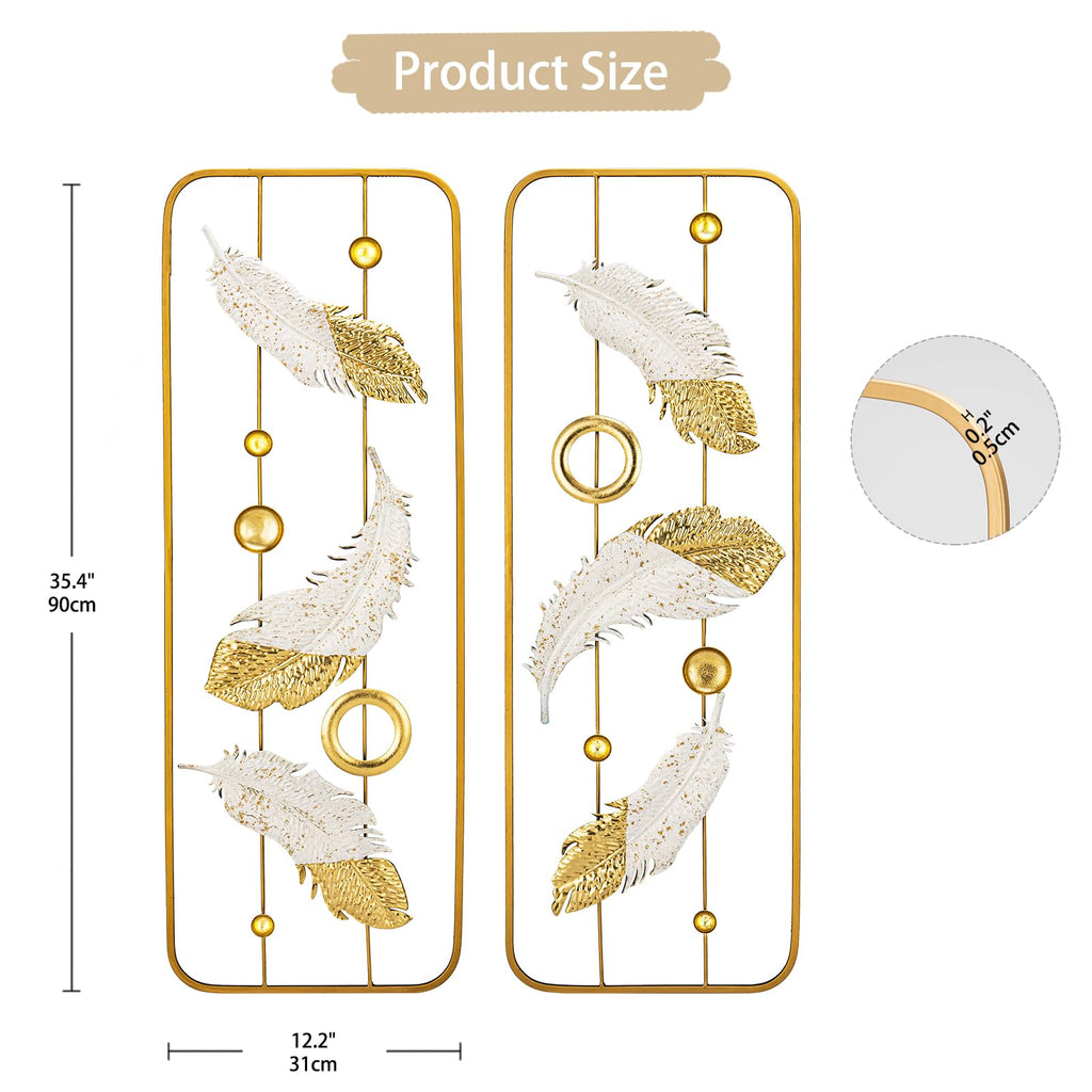 2 Pack Gold Wall Art Décor, 35" Rectangular Panels Metal Work, Modern Wall Décor Café Bedroom Living Room Wall