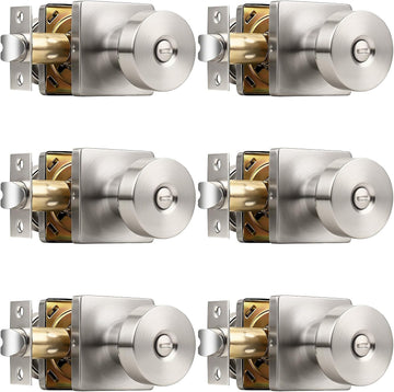 Bedroom Door Knobs Interior 6 Pack, Door Locks s in Brushed Nickel Finish, Classic Privacy Square Panel Knob /Bedroom