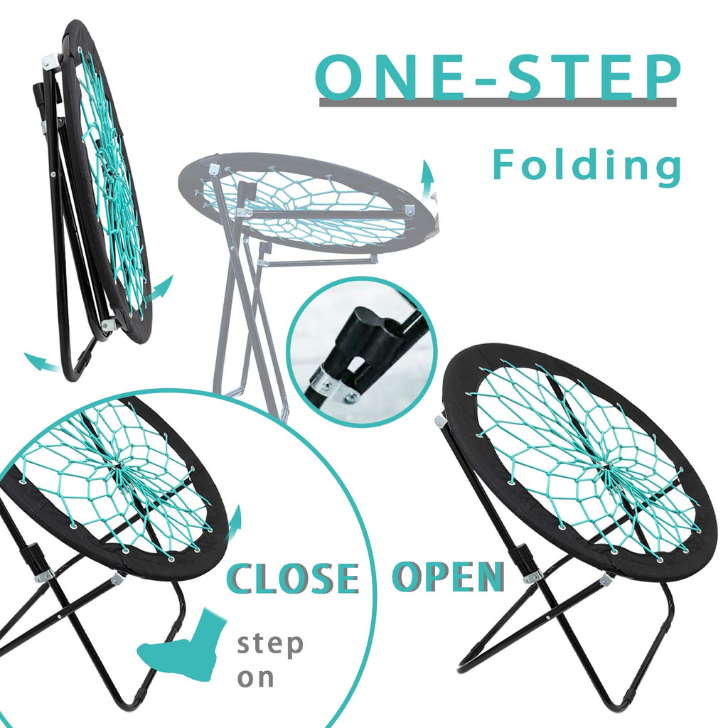 Bunjo Bungee Dish Chair - Versatile Folding Chair with Fun Bouncy Design - Circle Web Chair for Room Garden Dorm