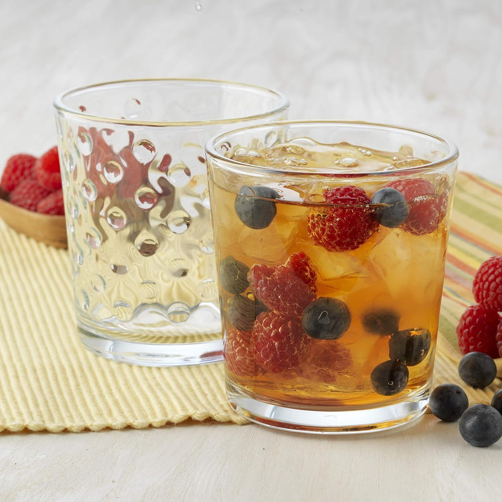 Awa Tumbler and Rock Glasses Drinking Set, Elegant Polka Dot Drinking Glasses Set of 16, All Purpose Glass Cups Set
