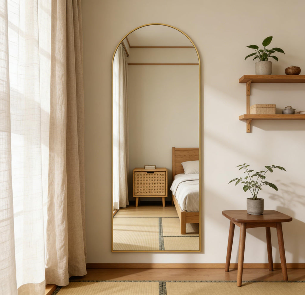14" x 48" Arched Full Length Mirror Gold Frame Over Door & Wall Mounted