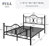 Full Bed Frame with Headboard,Metal Bed Frame with Butterfly Pattern Design Headboard & Footboard,No Box Spring