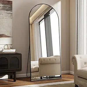 24 x 65 Inch Arched Full Length Mirror, Black Arch Floor Mirror Full Length with Stand, Full Body Standing Mirror,