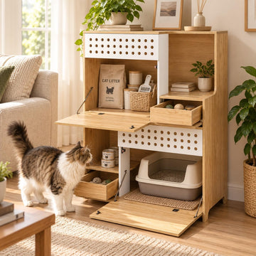 Cat Litter Box Enclosure with Storage & Ventilated Panels, Single Cabinet