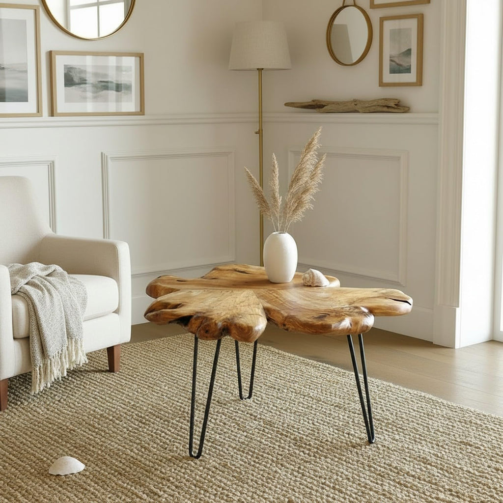 Rustic Cedar Live Edge Coffee Table with Hairpin Legs