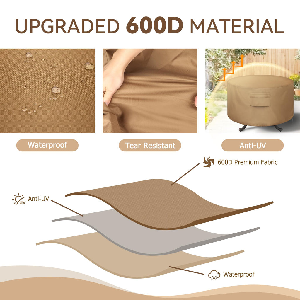 Round Fire Pit Cover, Waterproof 600D Heavy Duty Cover Fits Round Outdoor Fire Pit or Table 48"D x 22"H-Fade &