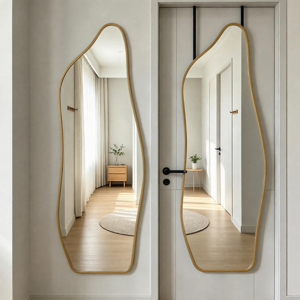 16" x 48" Irregular Dolphin Full Length Over Door Mirror Gold