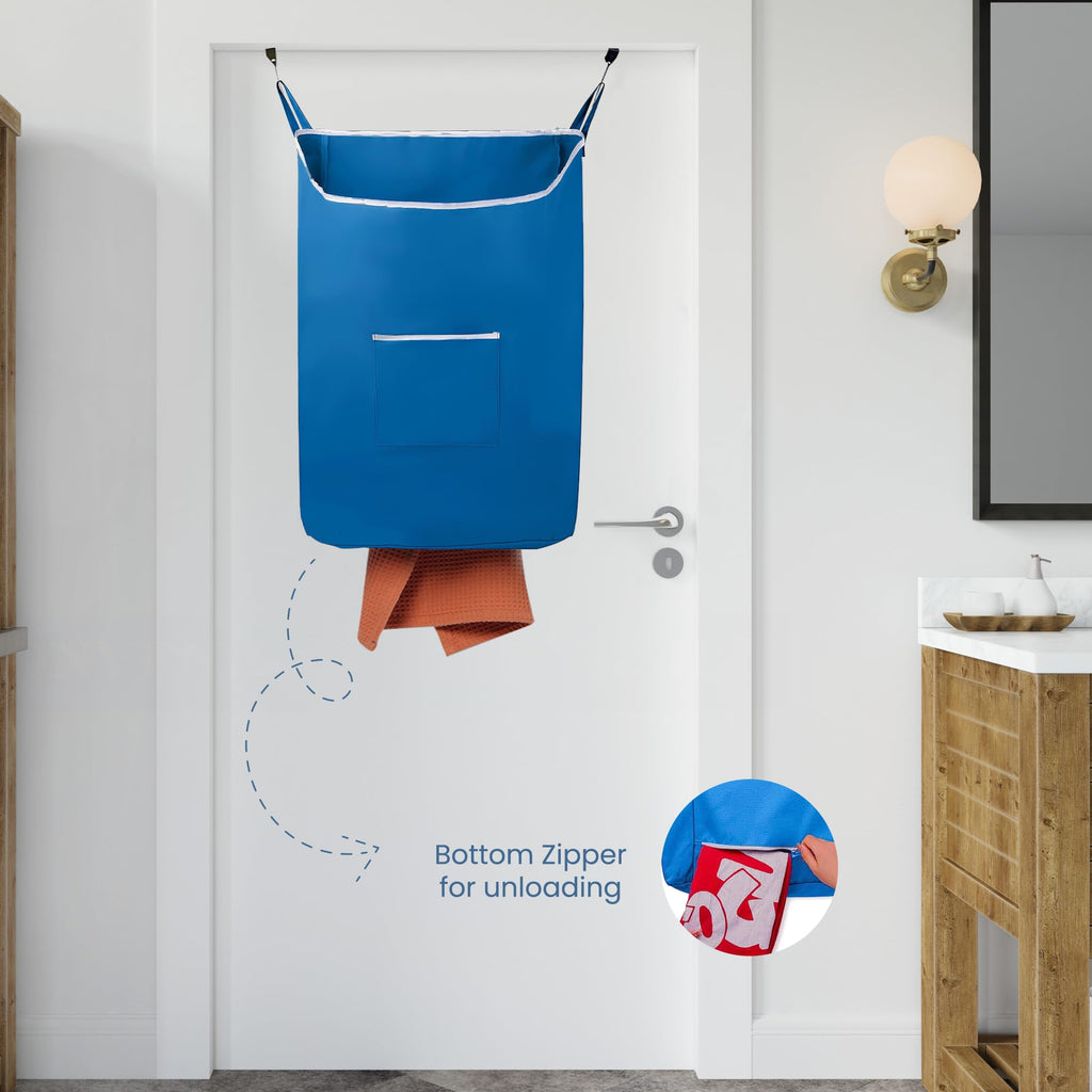 The Fine Living Co. X-Large Hanging Laundry Hamper with Over Door Hooks & Adhesive, Durable Space Saving Laundry Bag