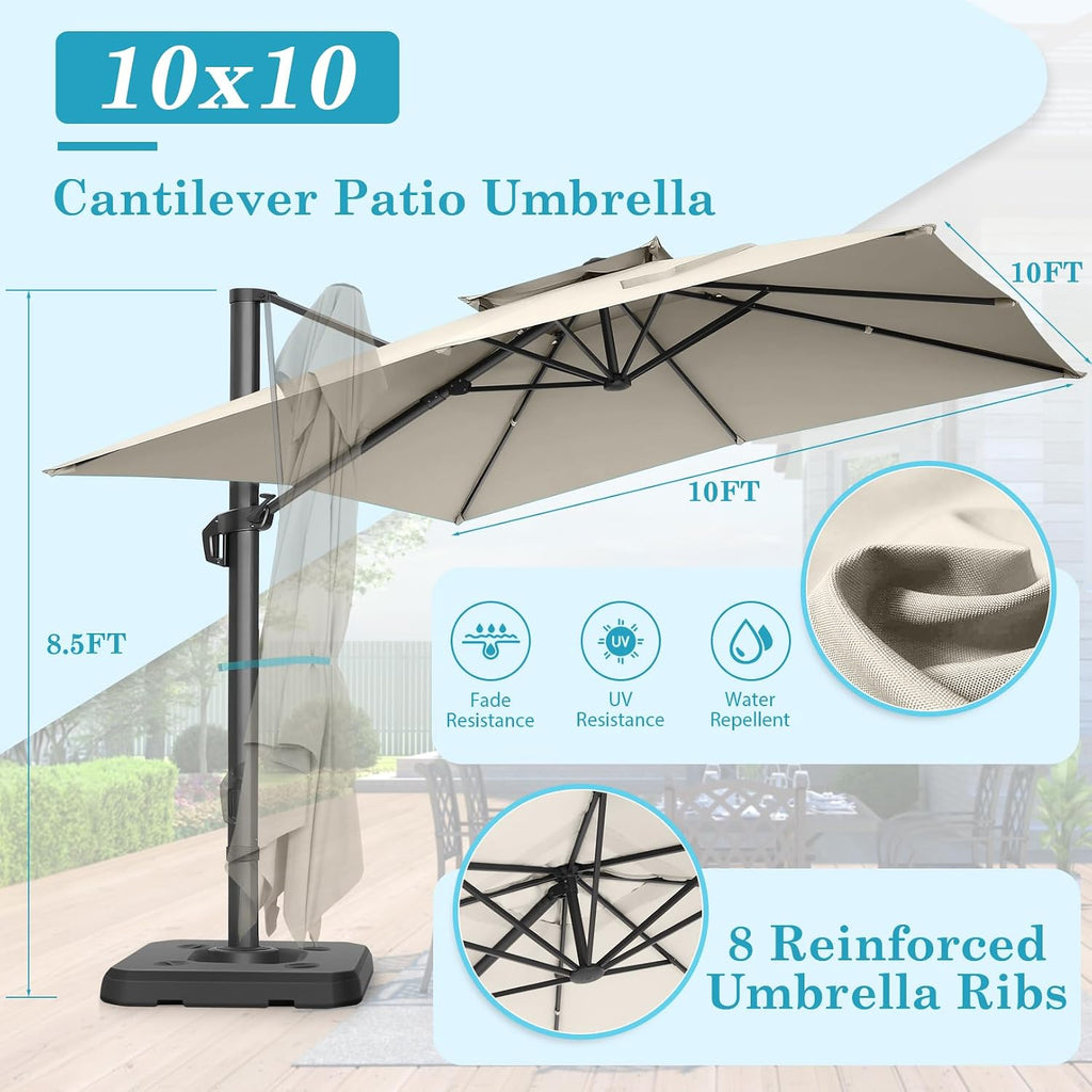 HOTEEL10x10ft Patio Umbrella Cantilever Umbrellas Double Top - Upgrade and Intensify