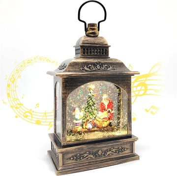 Christmas Snow Globe Lantern Musical with 6H Timer,Stars Projection,Santa Christmas Tree Lighted Scene Snow Globes