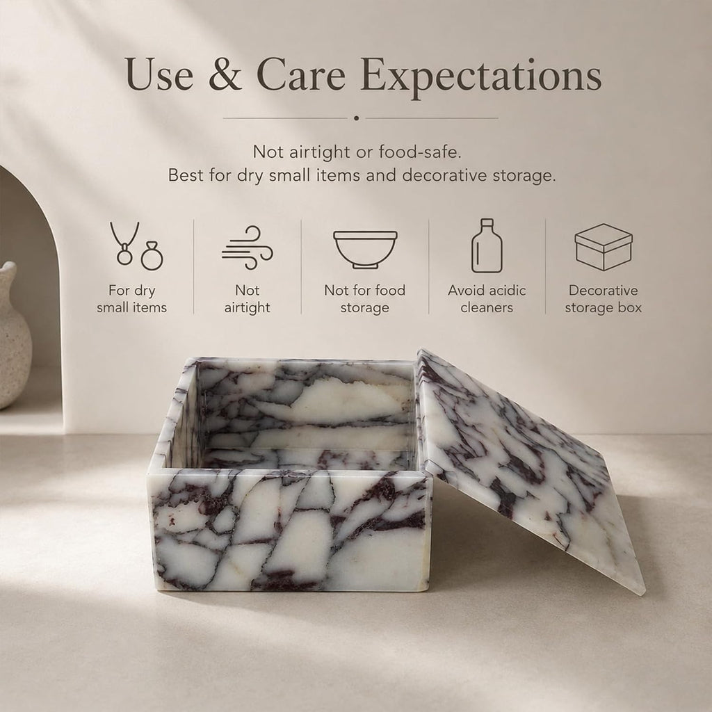 Natural Marble Square Jewelry Box with Lid, 5.91