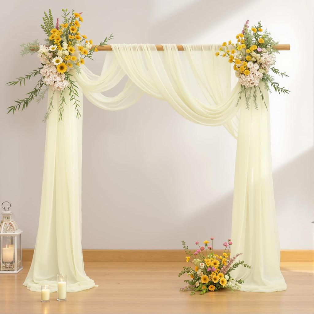 4 Panels Wedding Arch Draping Fabric Ivory Sheer Backdrop Curtain Arch Drape for Wedding Ceremony Reception, Bridal