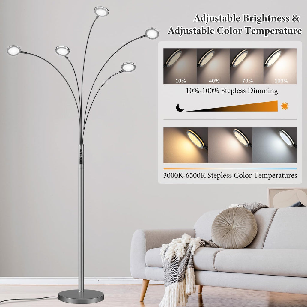 LED Arc Floor Lamp with Remote,2250LM Dimmable Floor Lamp with Timer