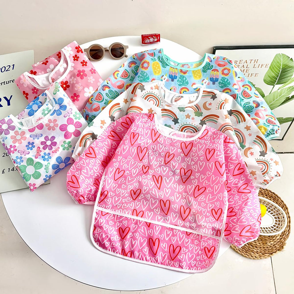 5 Pack Baby Long Sleeve Bibs| Waterproof Full Sleeve Bib for Baby Infant Toddler 6-36 Months (Pink)
