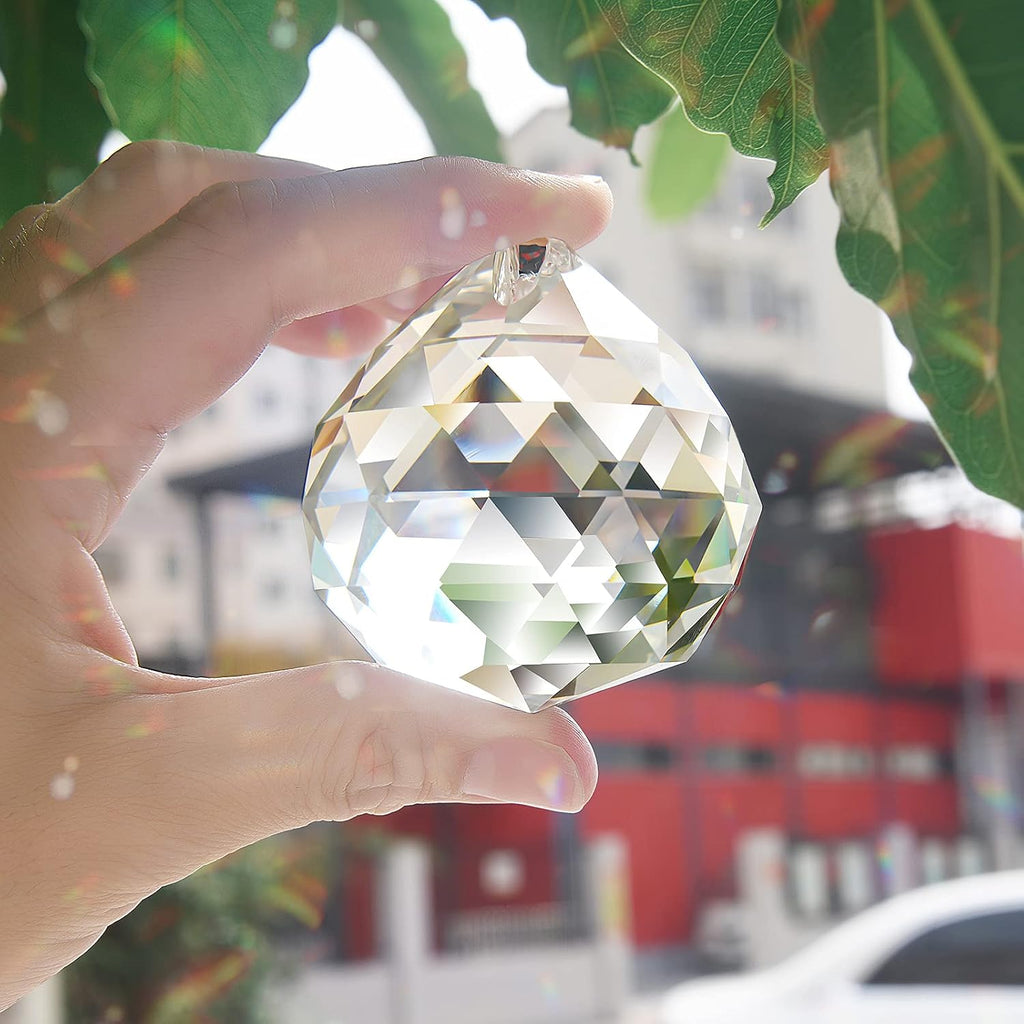 Clear Crystal Sun Catcher Suncatcher Prism Ball with Red Cord - 1 Pack, 2.36"/ 60mm, Rainbow Pendant Maker
