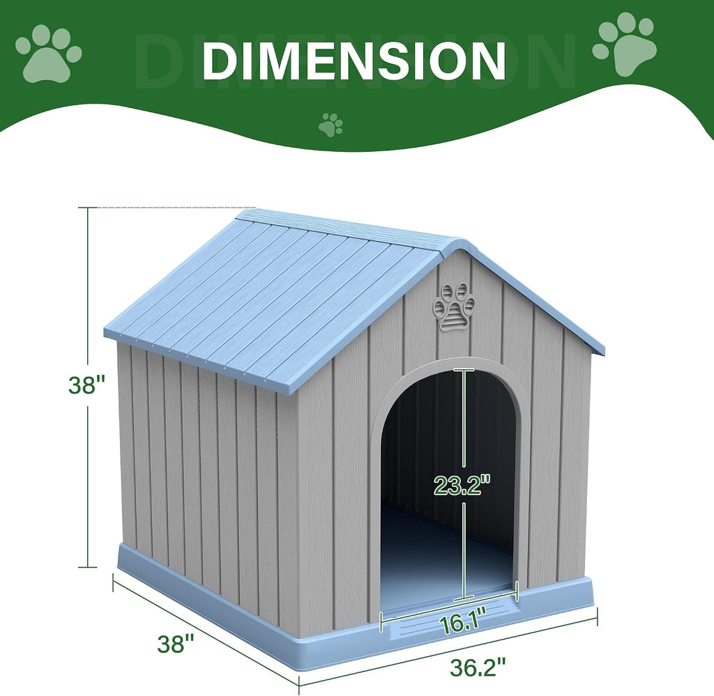 Large Dog House for Outdoor & Indoor, Waterproof Puppy Shelter with Air Vents & Elevated Floor, Easy Assemble Sturdy